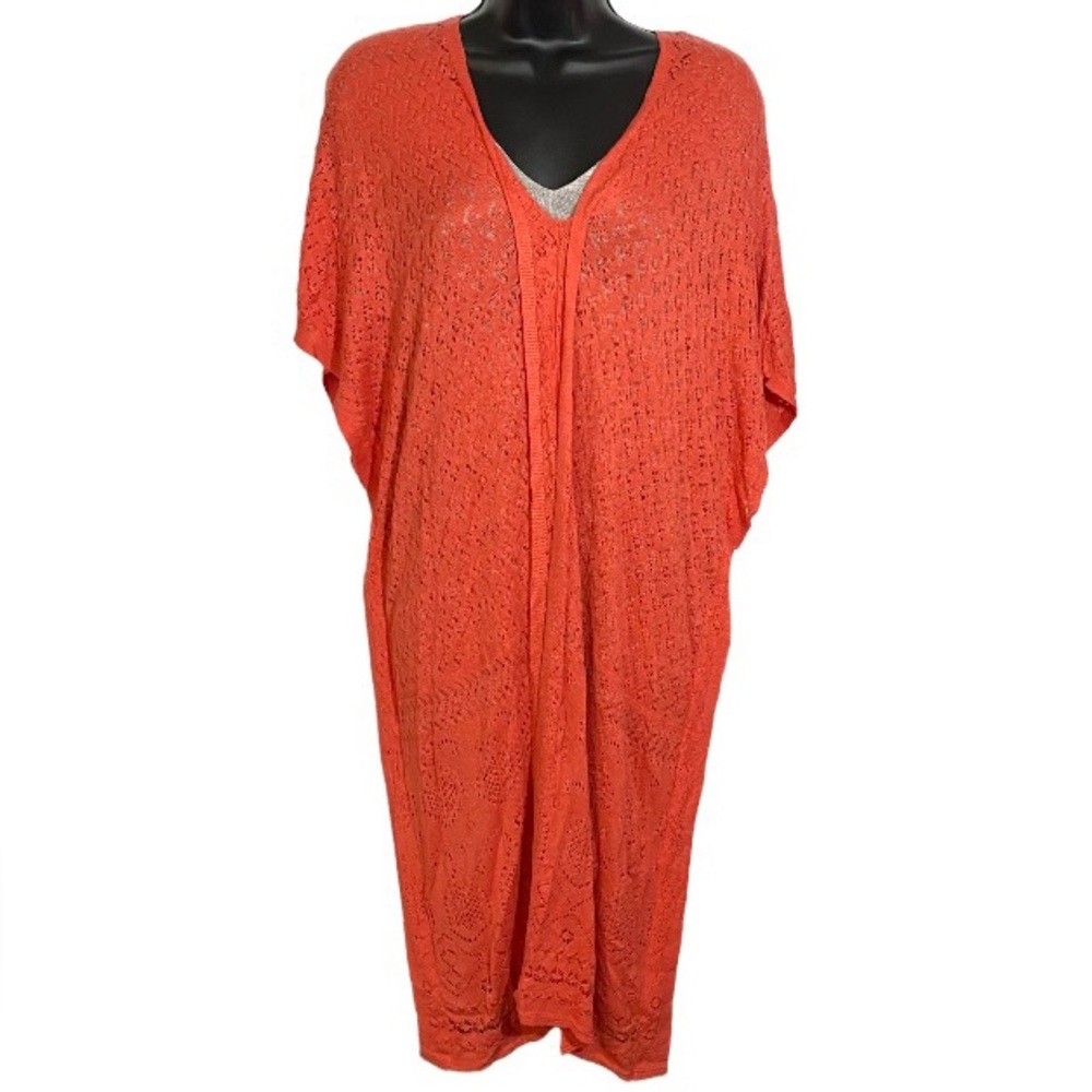 Mikael Aghal Midi Dress Layered Lightweight Knit Orange Gray Women’s Size Medium